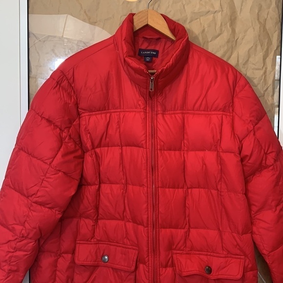 Lands’ End || Down Feather Red Winter Parka Style Zipper Quilted Jacket XL 42-44 - Picture 3 of 17